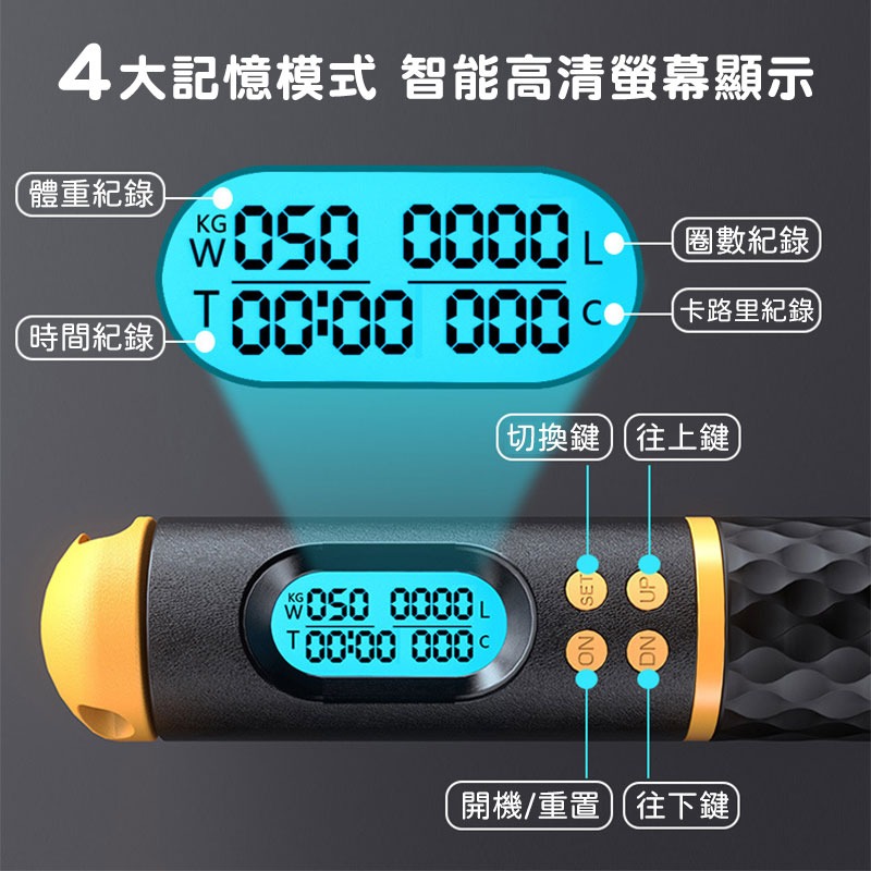 智能計數負重跳繩 繩球跳繩 無繩跳繩 鋼絲跳繩 軸承跳繩 一繩兩用 室內運動 戶外運動 卡路里健身減肥瘦身【00893】-細節圖3