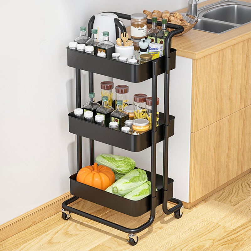 可移動置物架 工業風推車 三層置物收納車 夾縫收納 美髮工作車 小推車 收納架 推車架 置物架 整理櫃【00889】-規格圖9