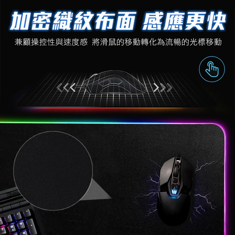 RGB電競炫光滑鼠墊 LED七彩炫光 RGB 加長版電競滑鼠墊 遊戲滑鼠墊 電競發光 滑鼠鍵盤墊 電競 【00757】-細節圖3