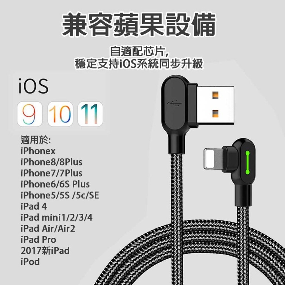 90度 Phone彎頭充電線(1.8M) Mcdodo 鈕扣系列I 閃充線 2A智能呼吸燈傳輸線蘋果快充【00273】-細節圖2