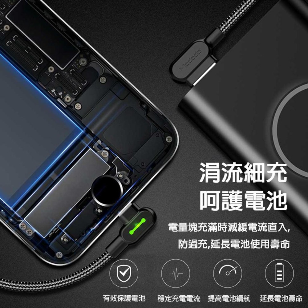 90度 Phone彎頭充電線(1.8M) Mcdodo 鈕扣系列I 閃充線 2A智能呼吸燈傳輸線蘋果快充【00273】-細節圖8