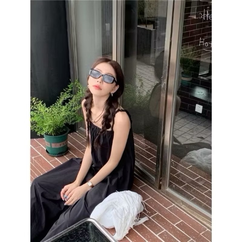 ꒰ 全新 ꒱  彈性鬆緊平口吊帶連身褲-細節圖2