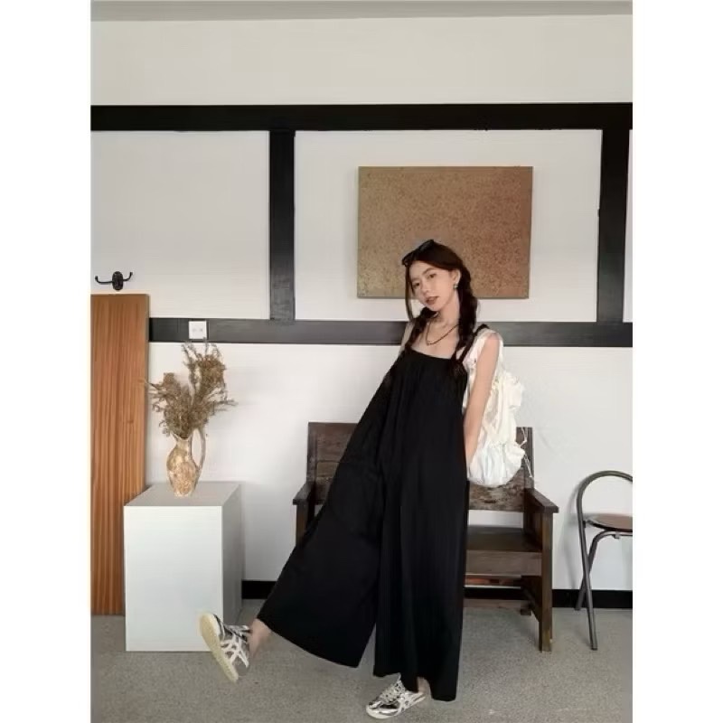 ꒰ 全新 ꒱  彈性鬆緊平口吊帶連身褲-細節圖4