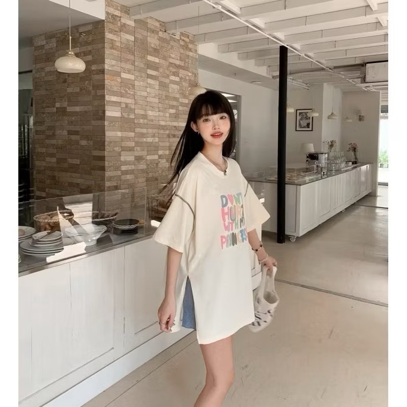 ꒰ 全新 ꒱ Aries－立體彩色印花拷克邊棉質長版T恤-細節圖3