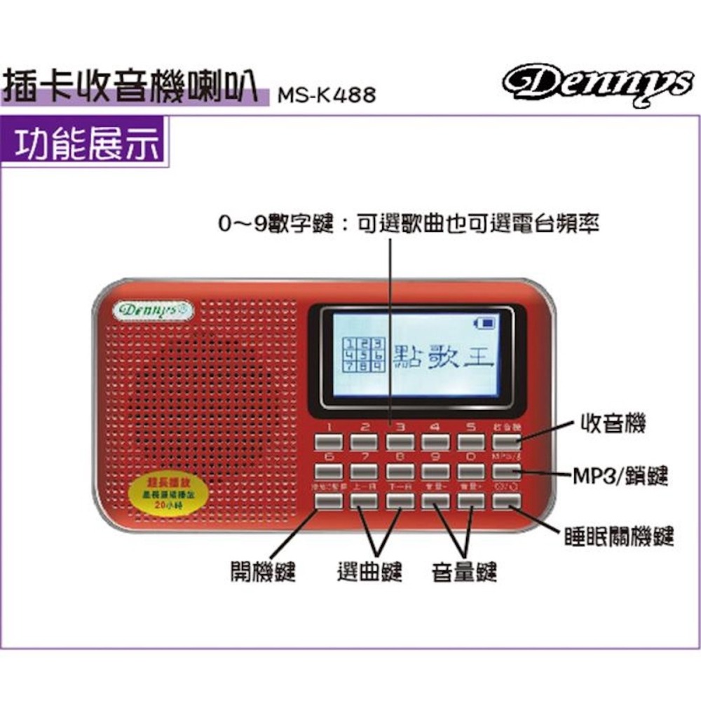 Dennys 點歌王USB/FM/插卡收音機 MS-K488-細節圖5