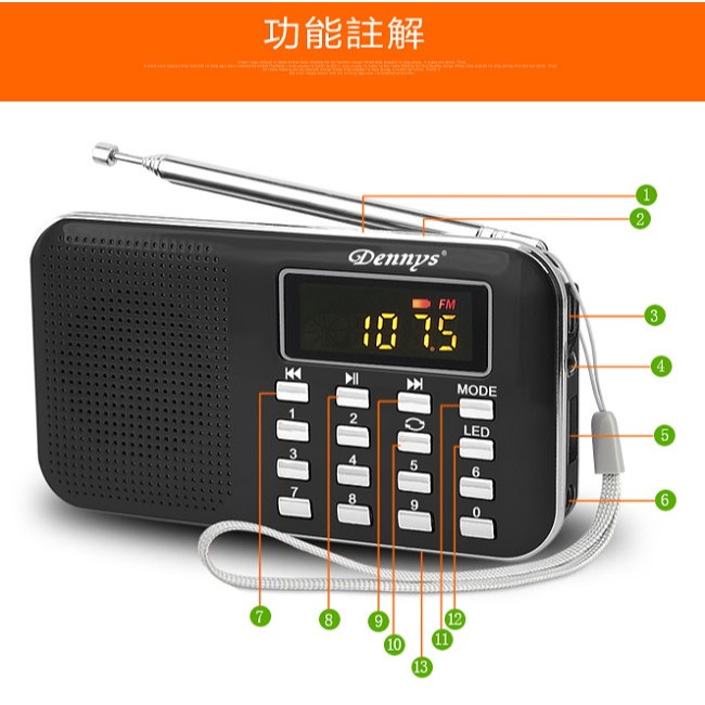 Dennys USB MP3 AM/FM 超薄插卡式收音機喇叭 MS-K218-細節圖9