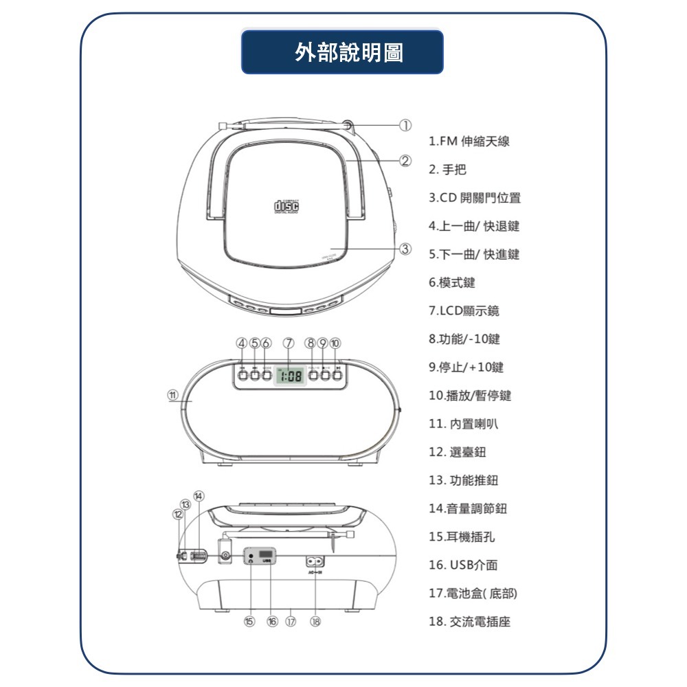 Dennys USB CD MP3 FM 手提音響 MCD-314-細節圖9