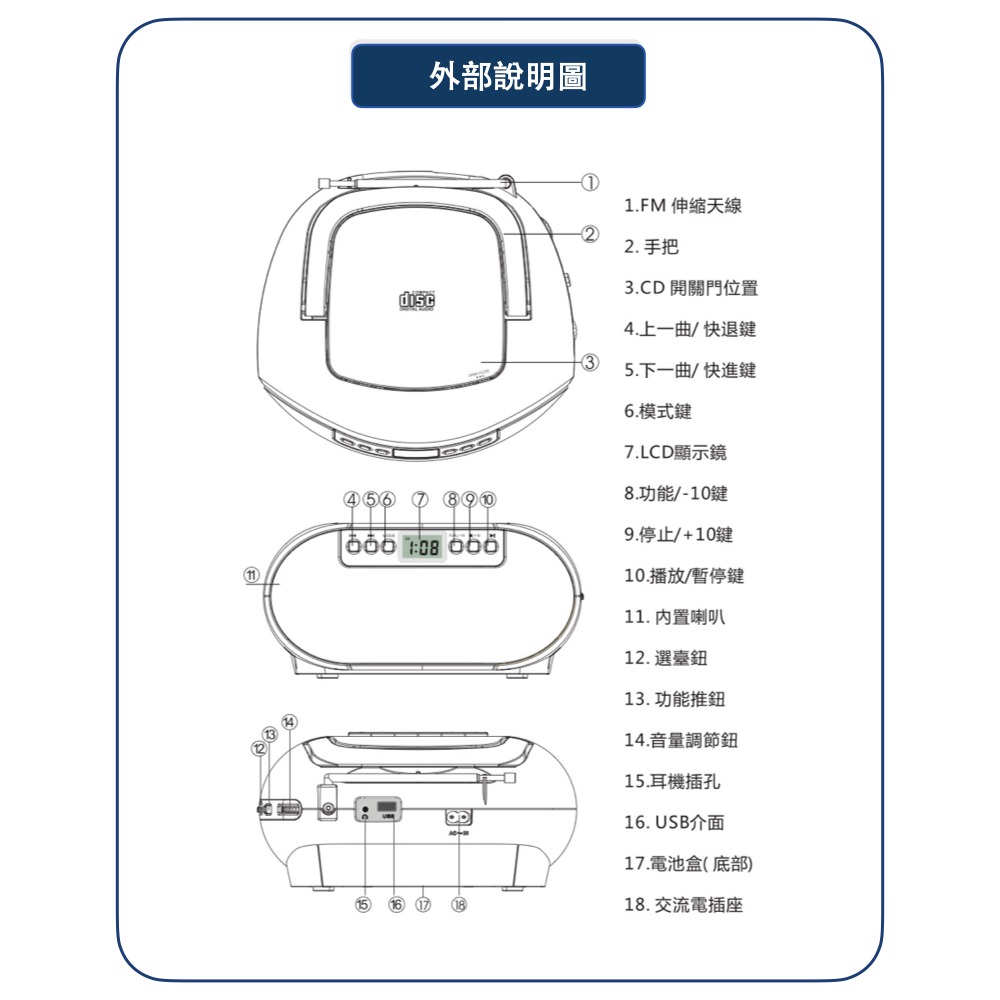 Dennys USB CD MP3 FM 手提音響 MCD-315-細節圖9