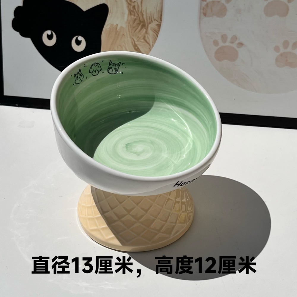 預購 / 陶瓷高腳貓碗可愛狗狗碗貓咪罐頭碗護頸不易打翻 /C80-細節圖7