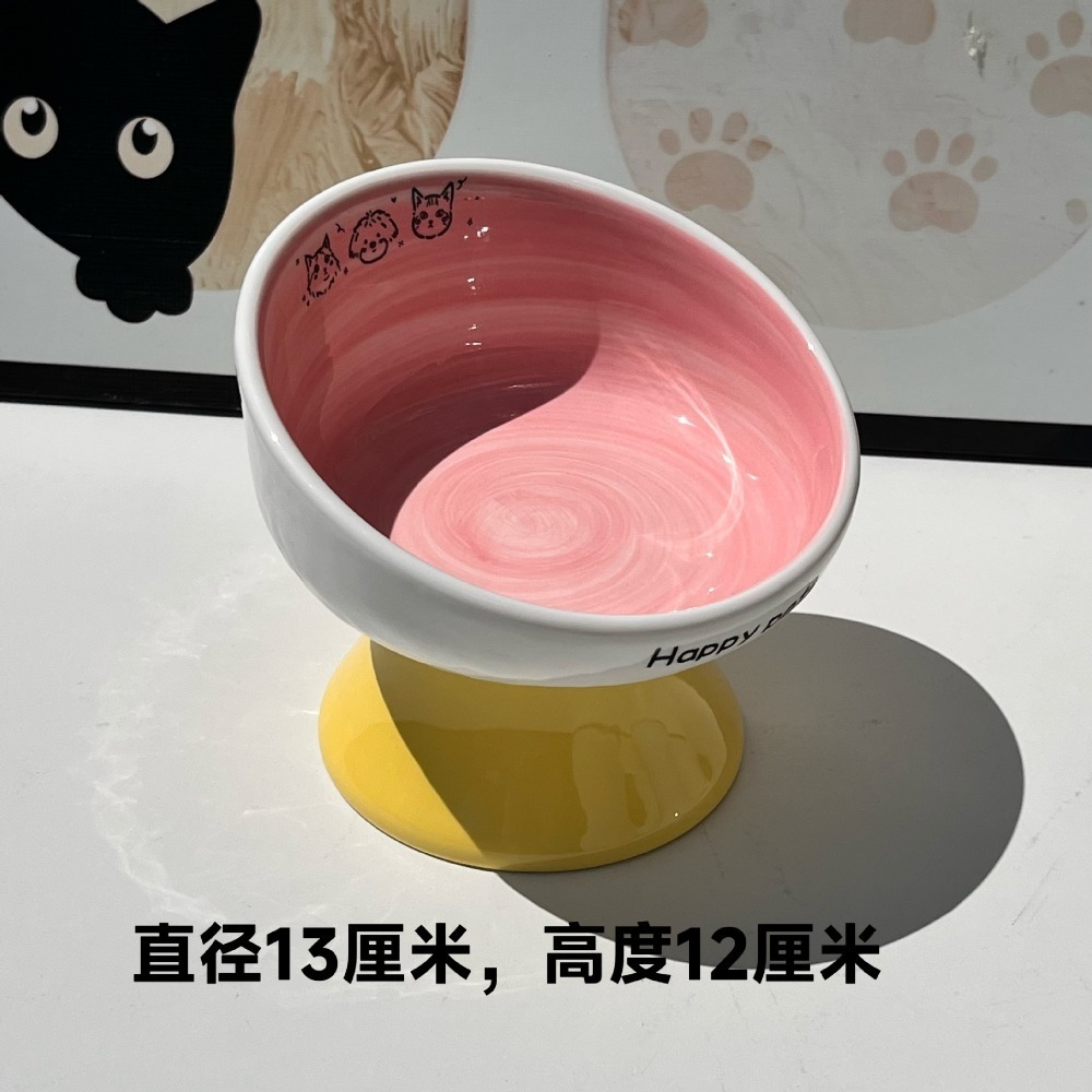 預購 / 陶瓷高腳貓碗可愛狗狗碗貓咪罐頭碗護頸不易打翻 /C80-規格圖9