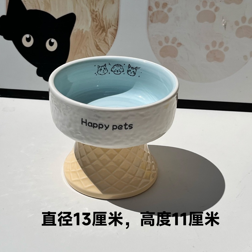 預購 / 陶瓷高腳貓碗可愛狗狗碗貓咪罐頭碗護頸不易打翻 /C80-規格圖9