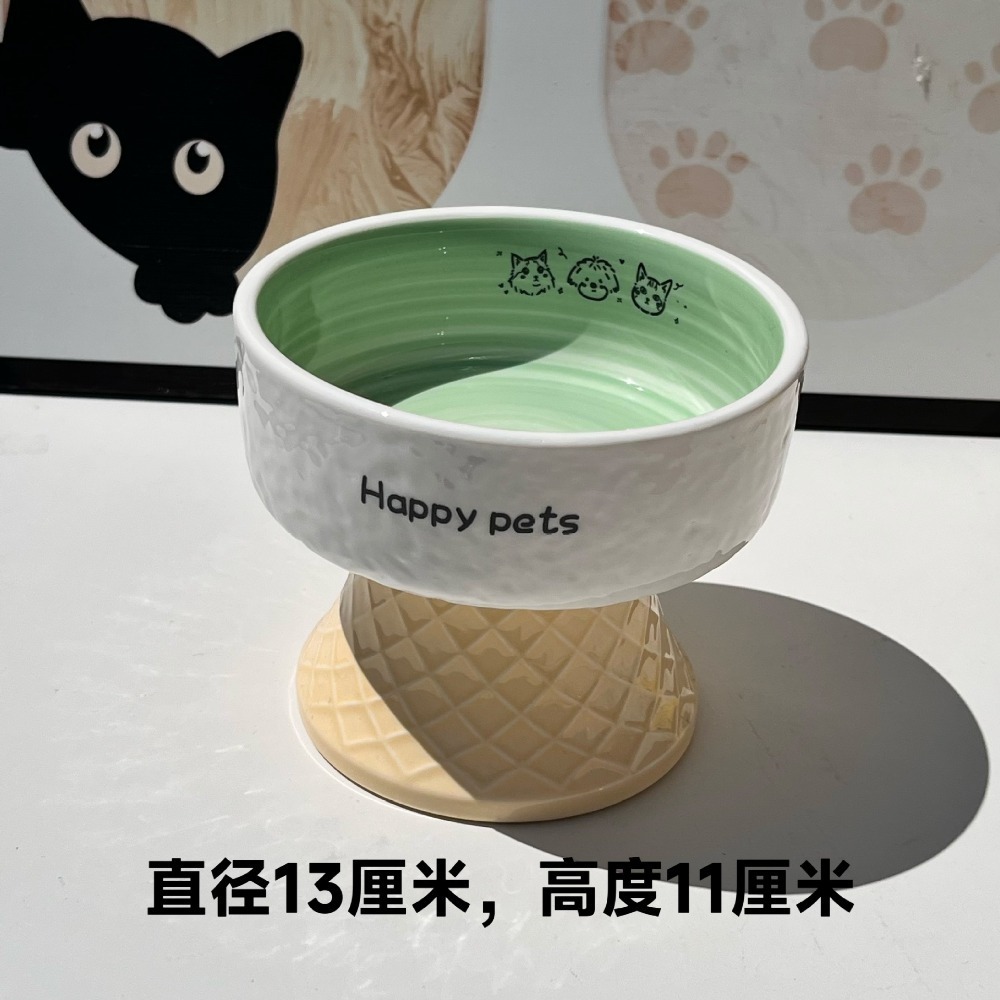預購 / 陶瓷高腳貓碗可愛狗狗碗貓咪罐頭碗護頸不易打翻 /C80-規格圖9