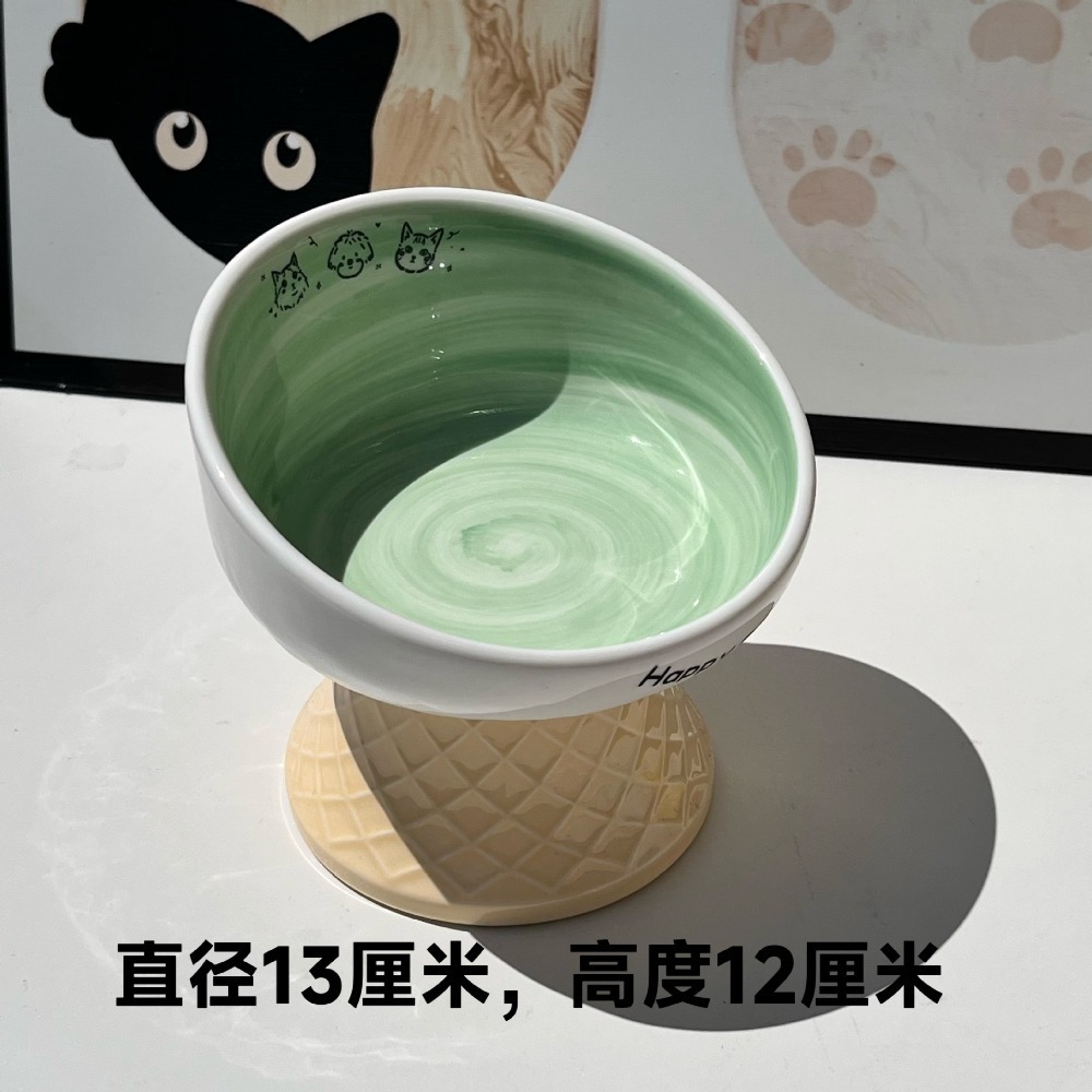 預購 / 陶瓷高腳貓碗可愛狗狗碗貓咪罐頭碗護頸不易打翻 /C80-規格圖9