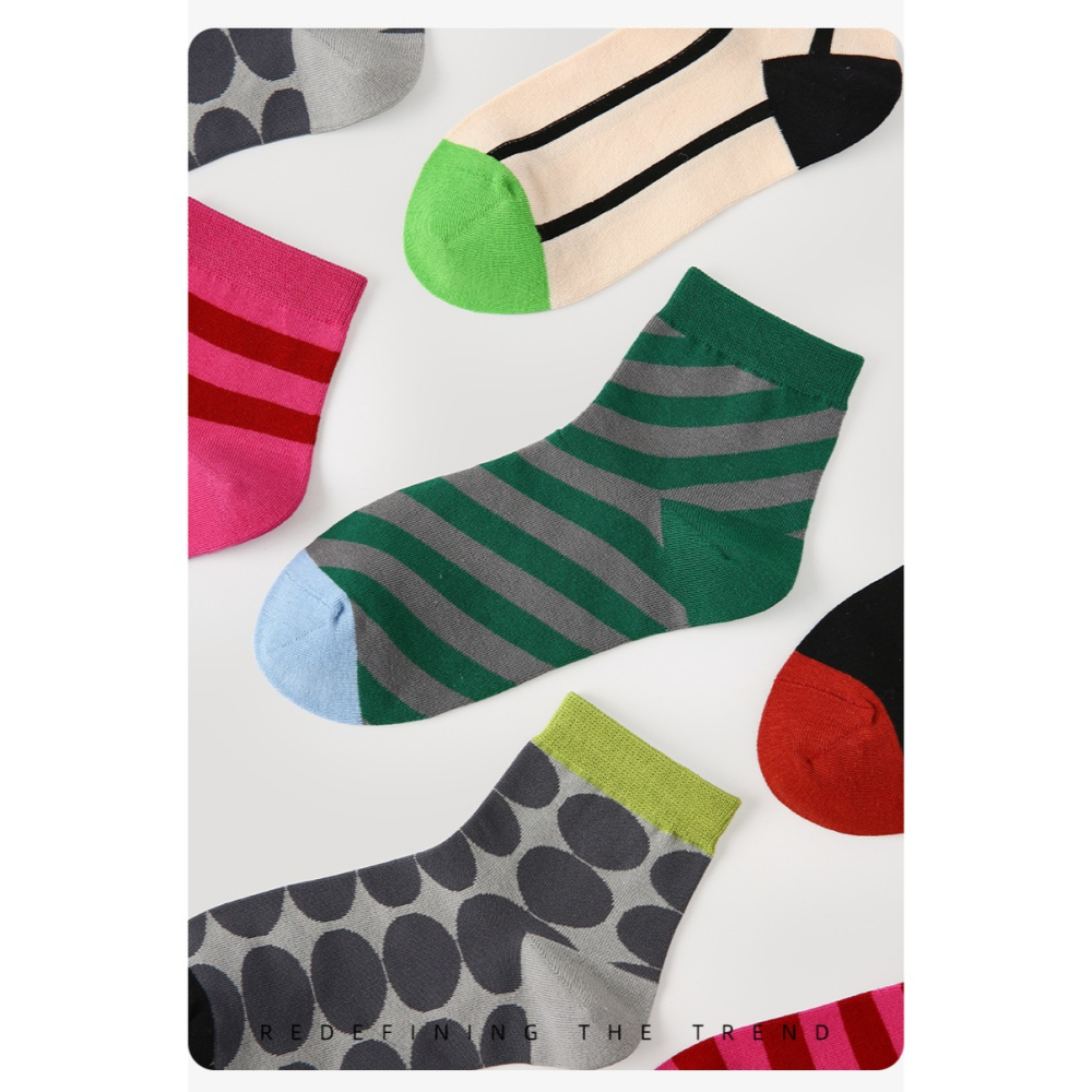 預購款 C89 / 小眾設計女夏季薄款個性拼色條紋透氣吸汗運動圓點短襪-細節圖9