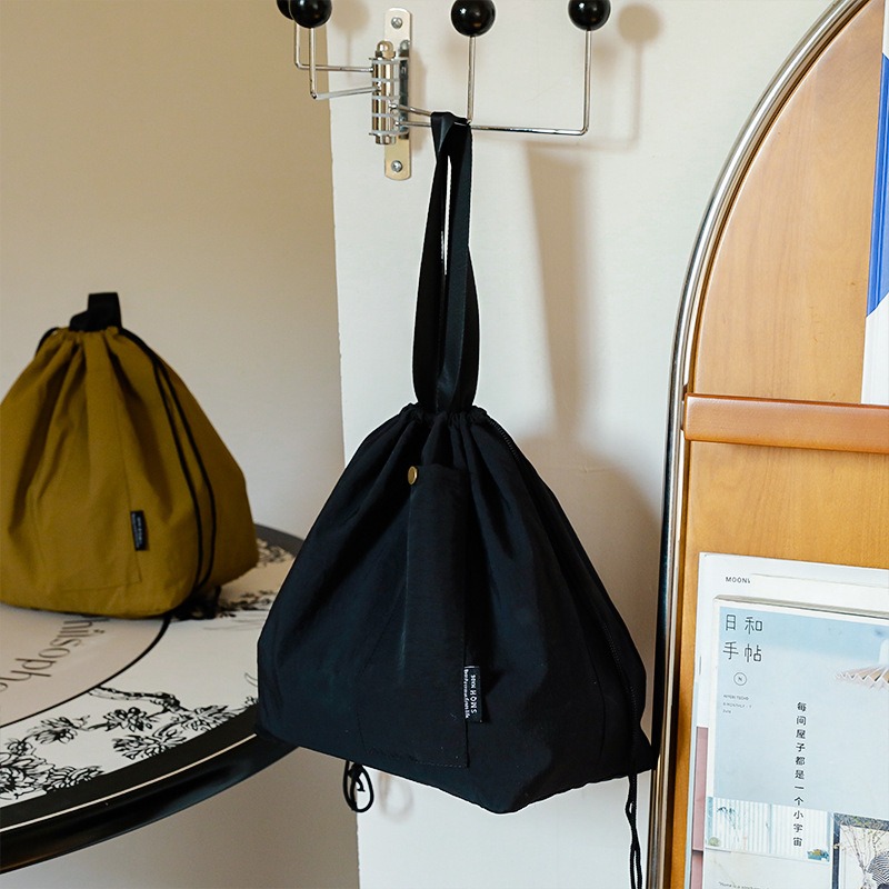 預購款 C97/ 韓國新款便當袋防水上班韓版大純色手提束口雙層學生用便當包-細節圖4