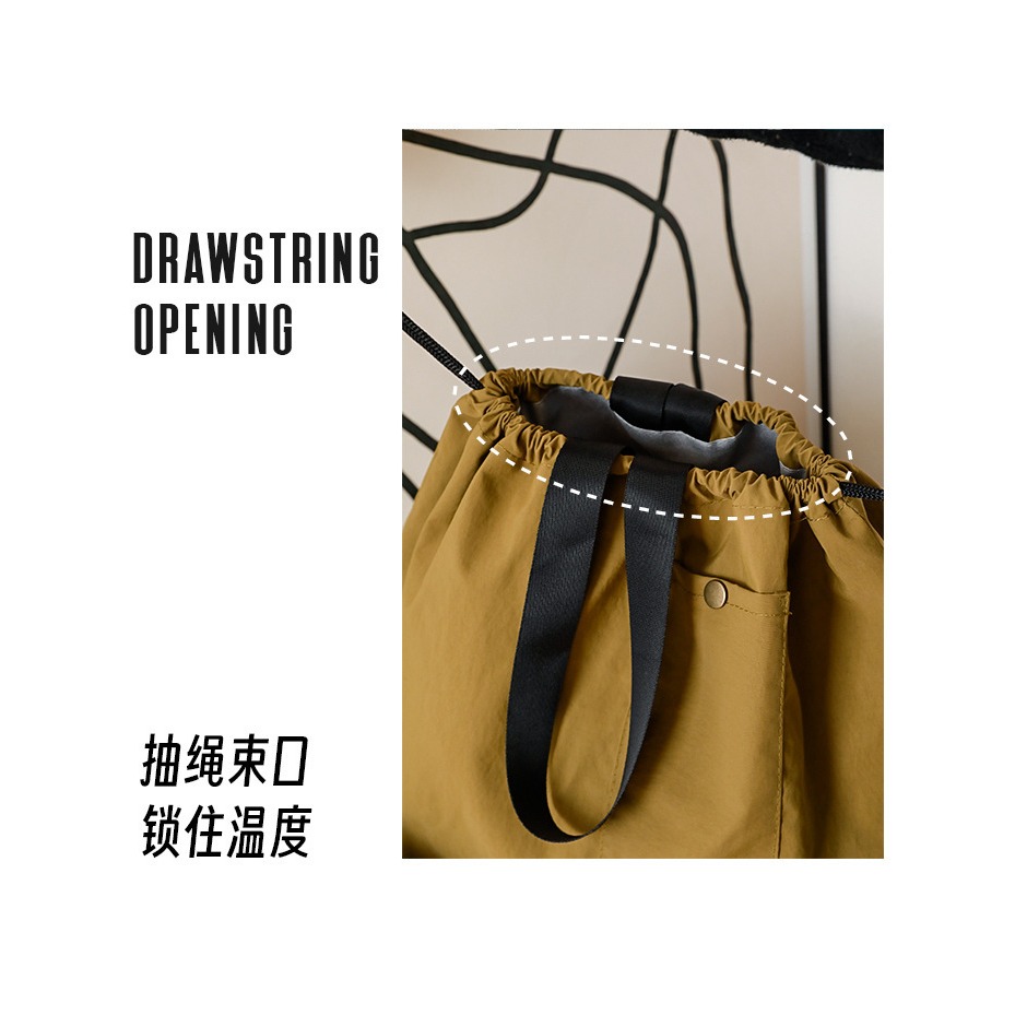 預購款 C97/ 韓國新款便當袋防水上班韓版大純色手提束口雙層學生用便當包-細節圖11