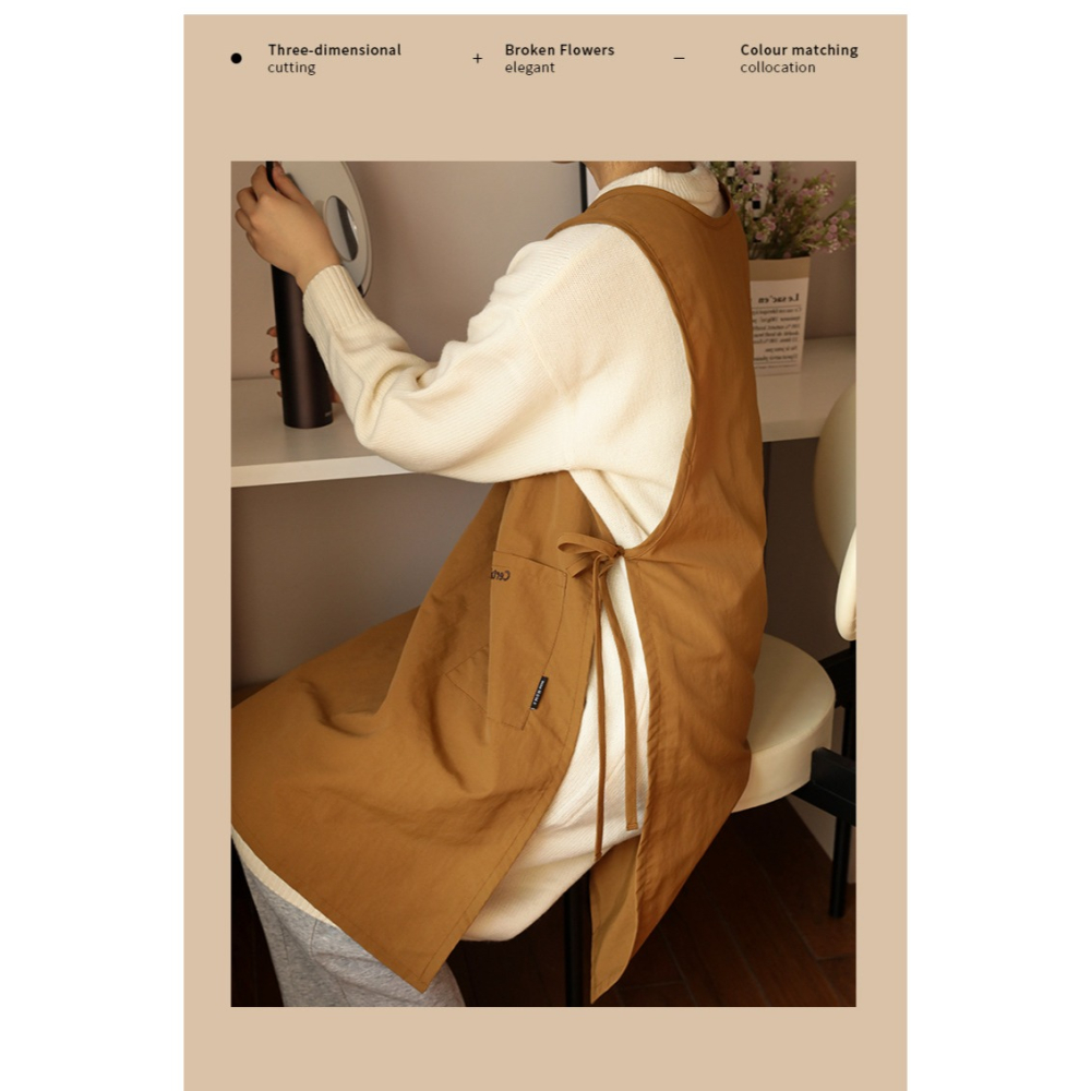 預購款 C98/防污家用圍裙加長日韓式廚房圍兜畫畫咖啡店工作服-細節圖4