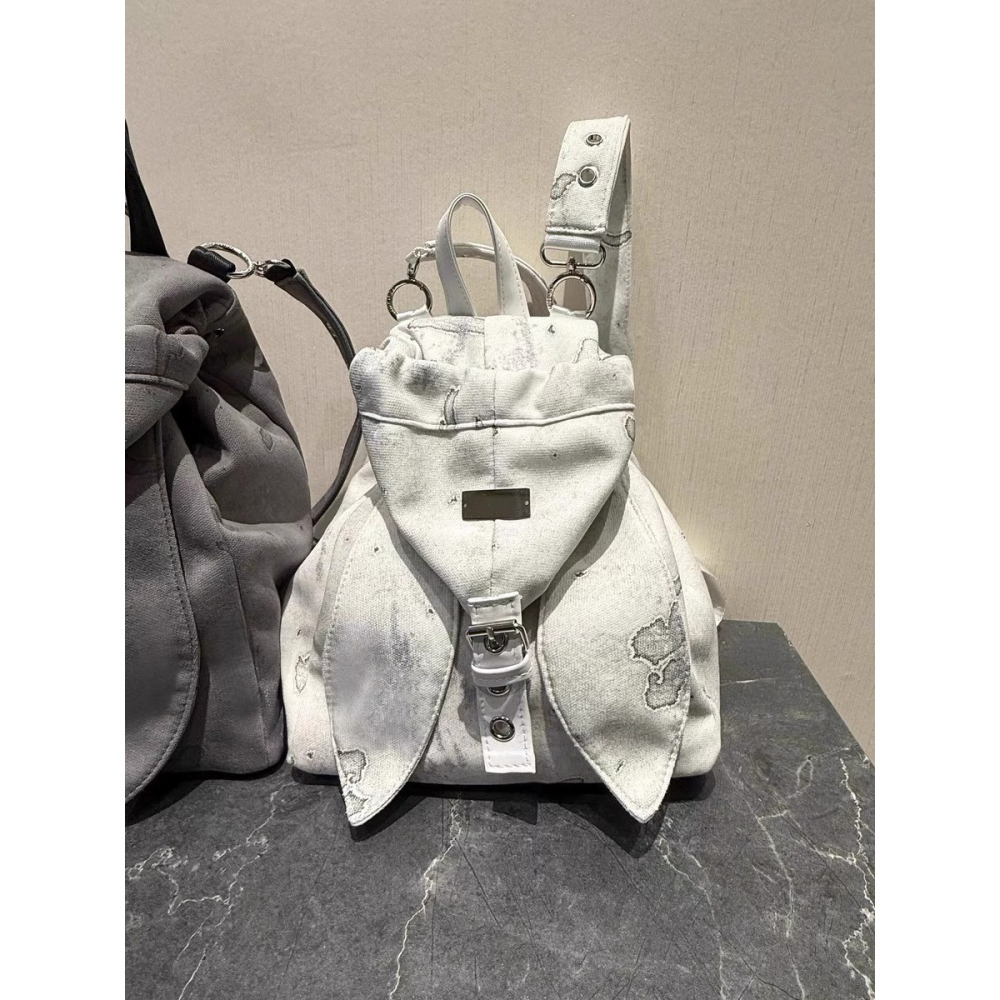 預購款 C115/ 復古可愛兔子耳朵雙肩包2025小眾設計抽繩簡約大容量斜跨雙肩包包-細節圖3