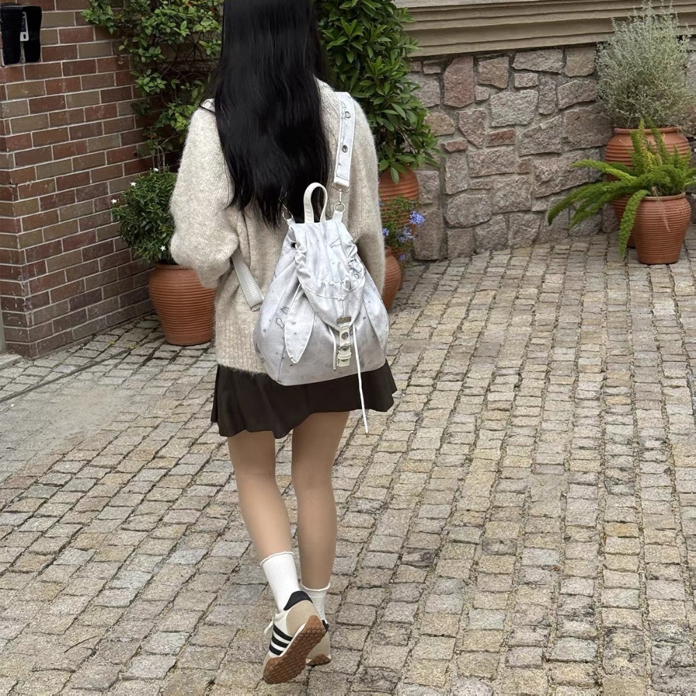 預購款 C115/ 復古可愛兔子耳朵雙肩包2025小眾設計抽繩簡約大容量斜跨雙肩包包-規格圖8