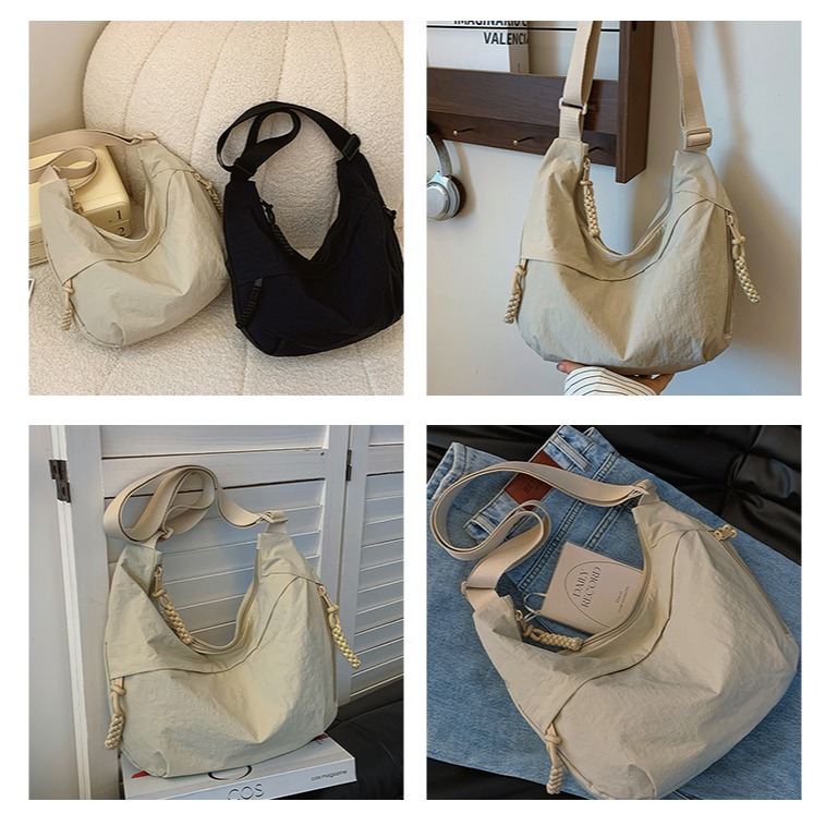 預購款 C117/ 新款百搭單肩包旅行斜背包水洗皺尼龍復古休閒輕便餃子包-細節圖7