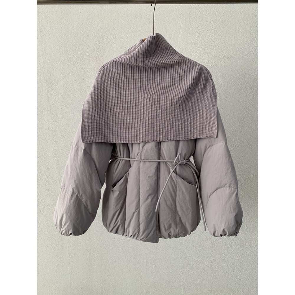 預購款C126 / 歐瑪萊針織披肩中長羽絨外套2025冬季新款收腰繫帶長袖外套-規格圖11