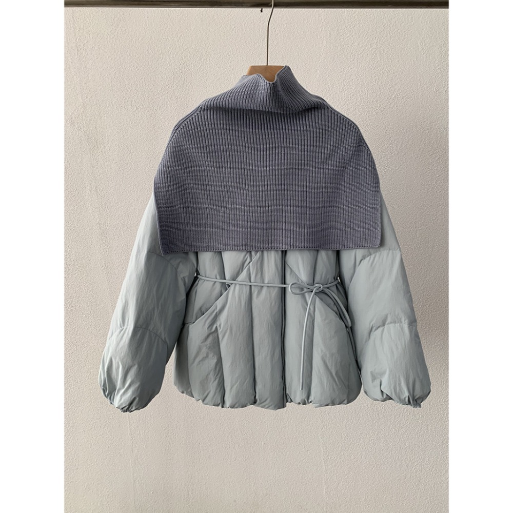 預購款C126 / 歐瑪萊針織披肩中長羽絨外套2025冬季新款收腰繫帶長袖外套-規格圖11