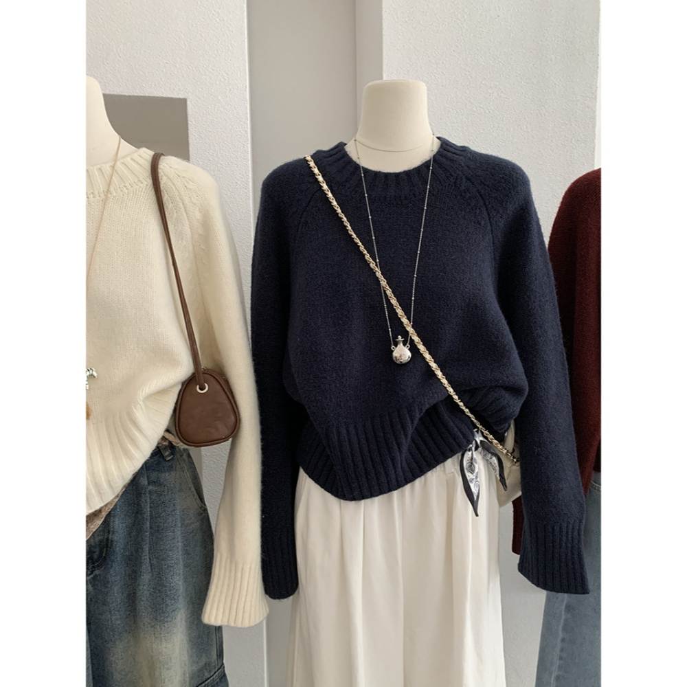 預購款C127 / 歐瑪萊插肩袖針織衫正肩毛衣秋季新款純色軟糯長袖上衣-細節圖2