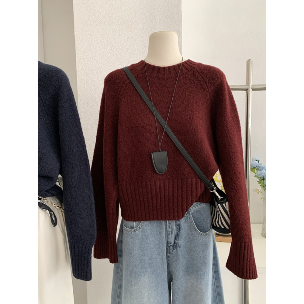 預購款C127 / 歐瑪萊插肩袖針織衫正肩毛衣秋季新款純色軟糯長袖上衣-細節圖3