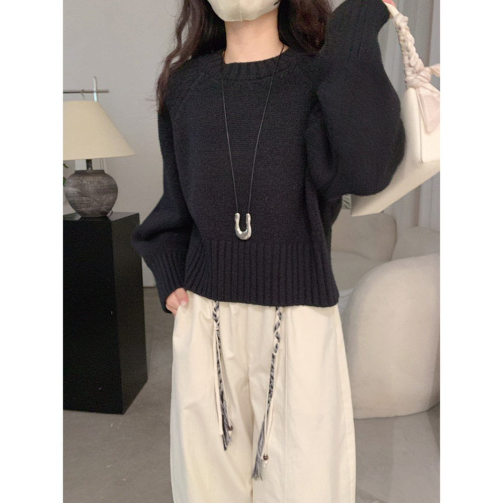 預購款C127 / 歐瑪萊插肩袖針織衫正肩毛衣秋季新款純色軟糯長袖上衣-細節圖6