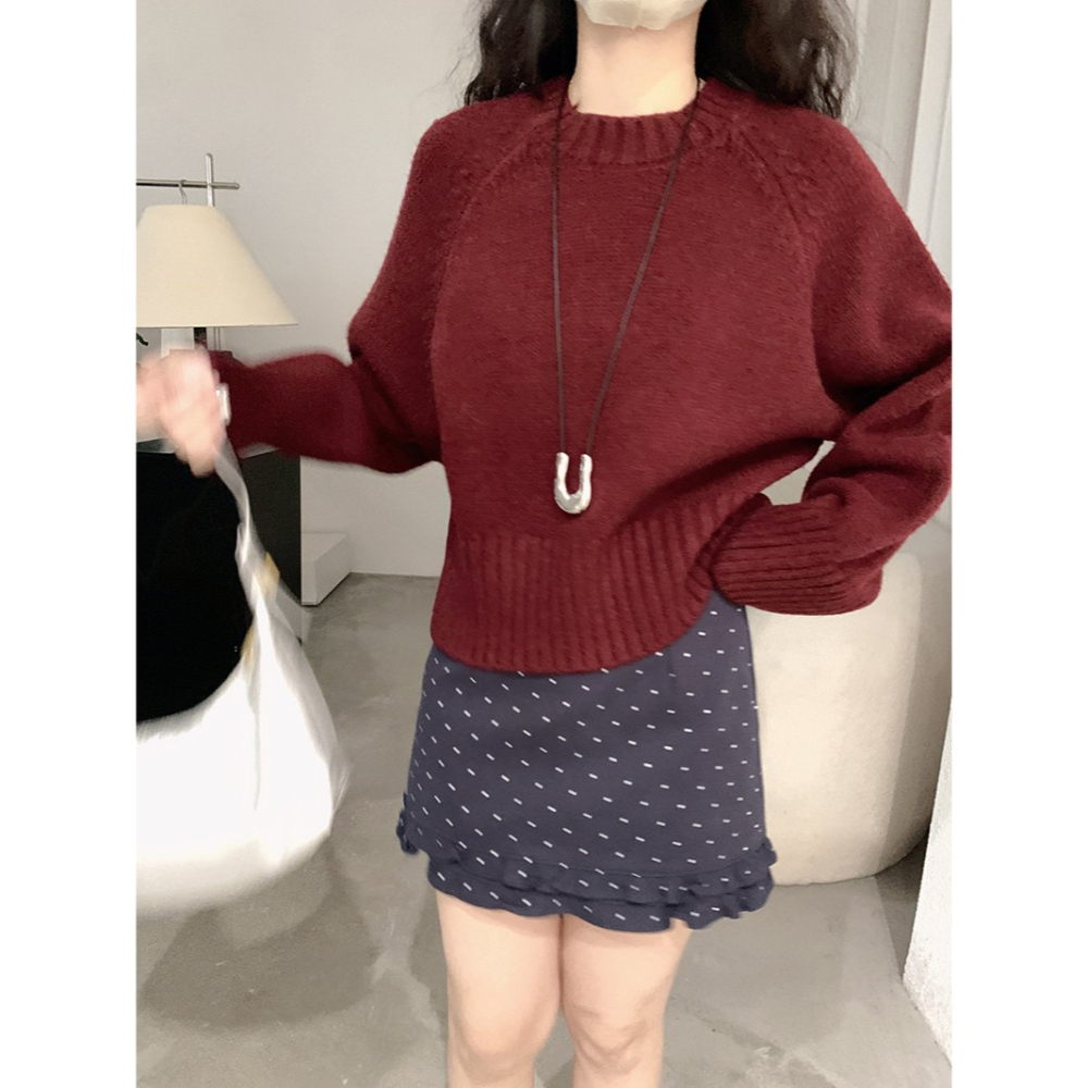 預購款C127 / 歐瑪萊插肩袖針織衫正肩毛衣秋季新款純色軟糯長袖上衣-細節圖9