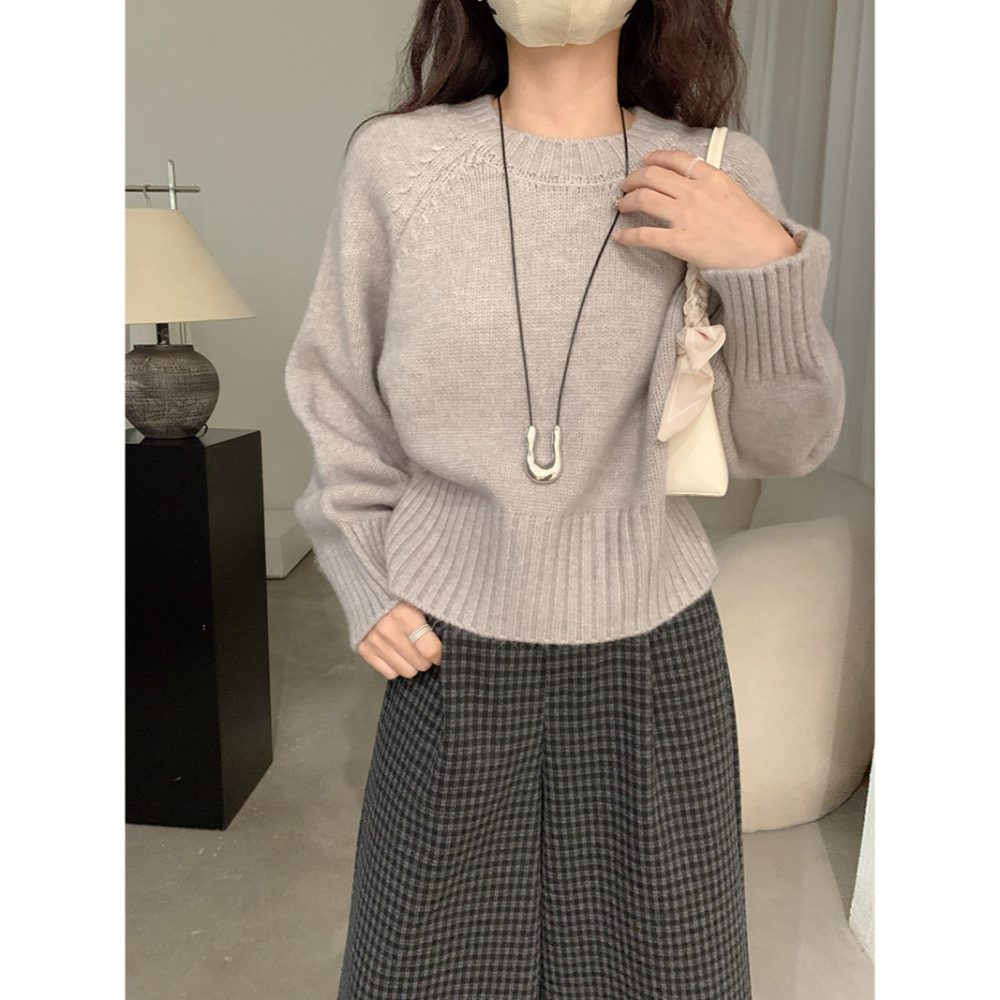 預購款C127 / 歐瑪萊插肩袖針織衫正肩毛衣秋季新款純色軟糯長袖上衣-細節圖11