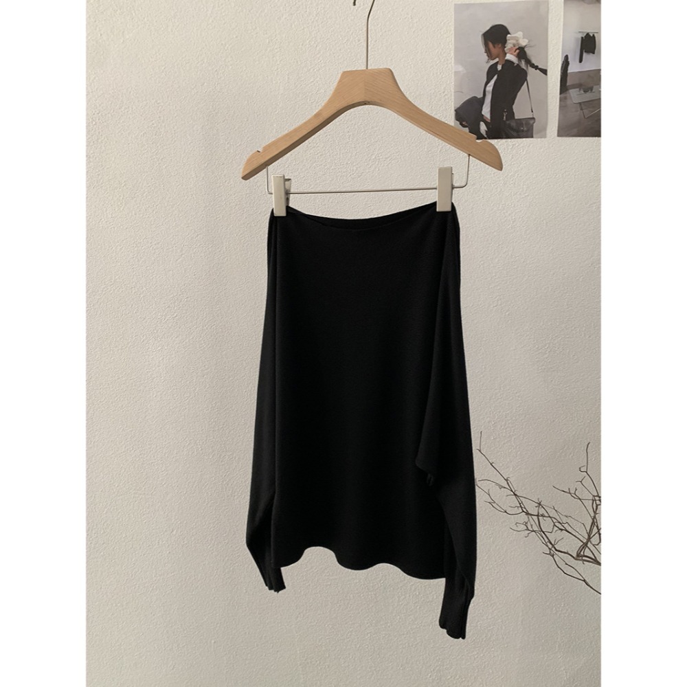 預購款C128 / 歐瑪萊韓系一字領蝙蝠袖純色修身顯瘦針織衫女秋季新款毛衣-規格圖10