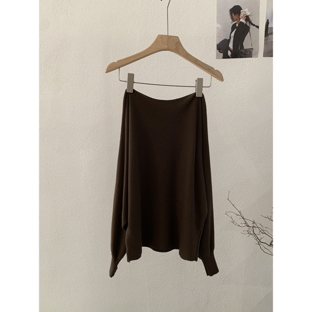 預購款C128 / 歐瑪萊韓系一字領蝙蝠袖純色修身顯瘦針織衫女秋季新款毛衣-規格圖10