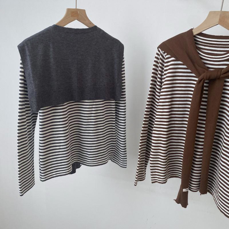 預購款C137 / 韓國跟單！ 2025秋季新款百搭慵懶風氣質休閒顯瘦針織衫女披肩兩件套-細節圖2