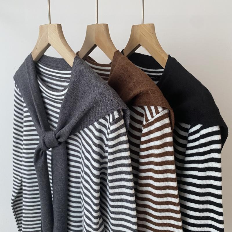 預購款C137 / 韓國跟單！ 2025秋季新款百搭慵懶風氣質休閒顯瘦針織衫女披肩兩件套-細節圖7