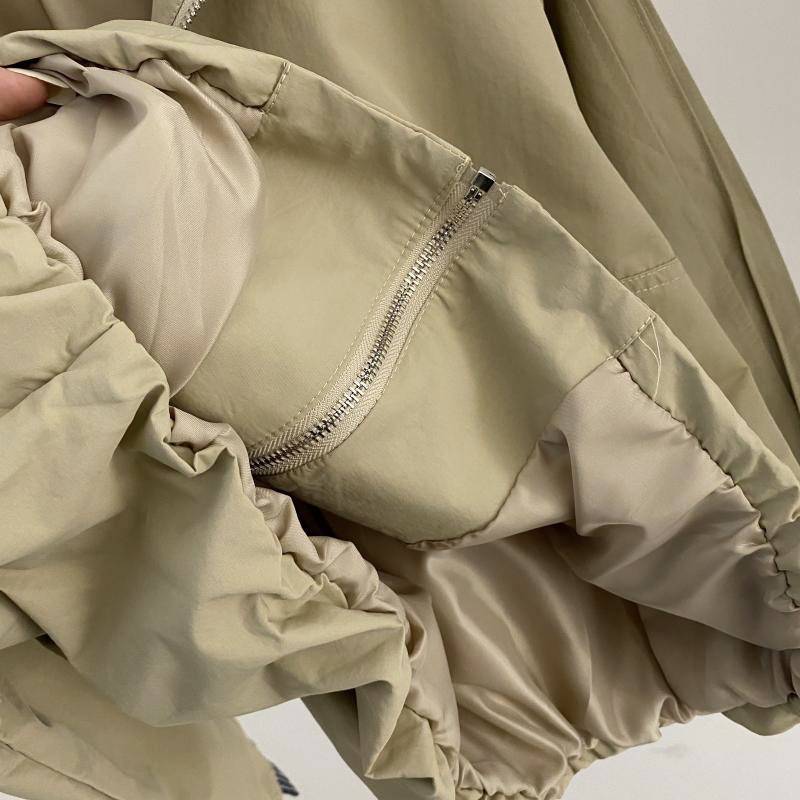 預購款C141 / 2025韓版氣質百搭格紋捲袖設計立領衝鋒衣女夾克短外套-細節圖7