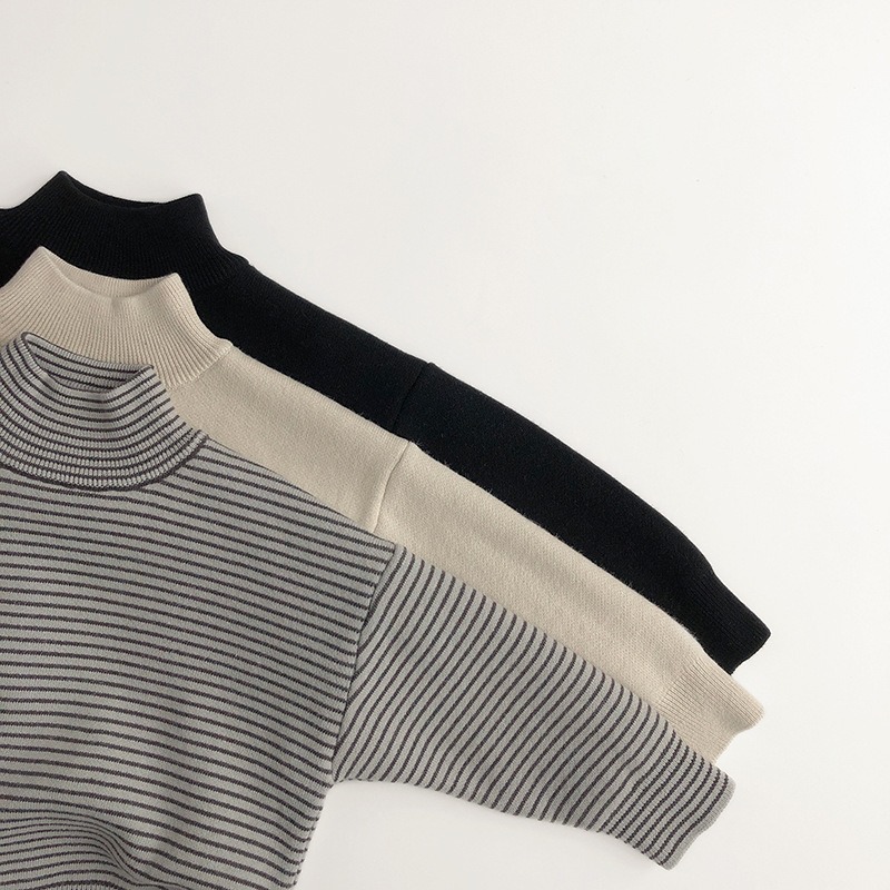 預購款C144 / 內加一體親膚絨~秋冬韓版兒童半高領毛衣黑洋氣男女寶針織打底衫-細節圖3