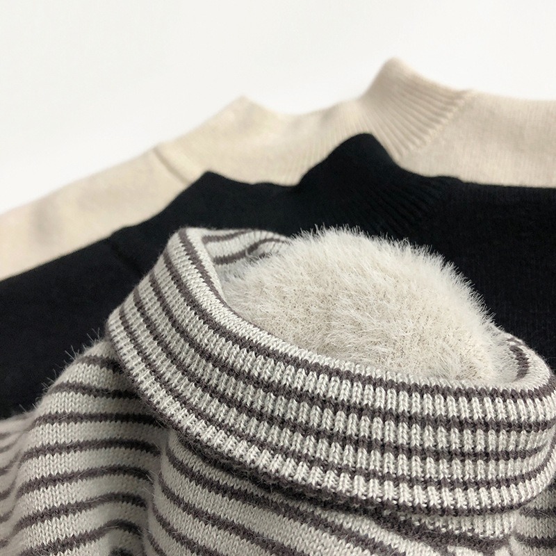 預購款C144 / 內加一體親膚絨~秋冬韓版兒童半高領毛衣黑洋氣男女寶針織打底衫-細節圖4