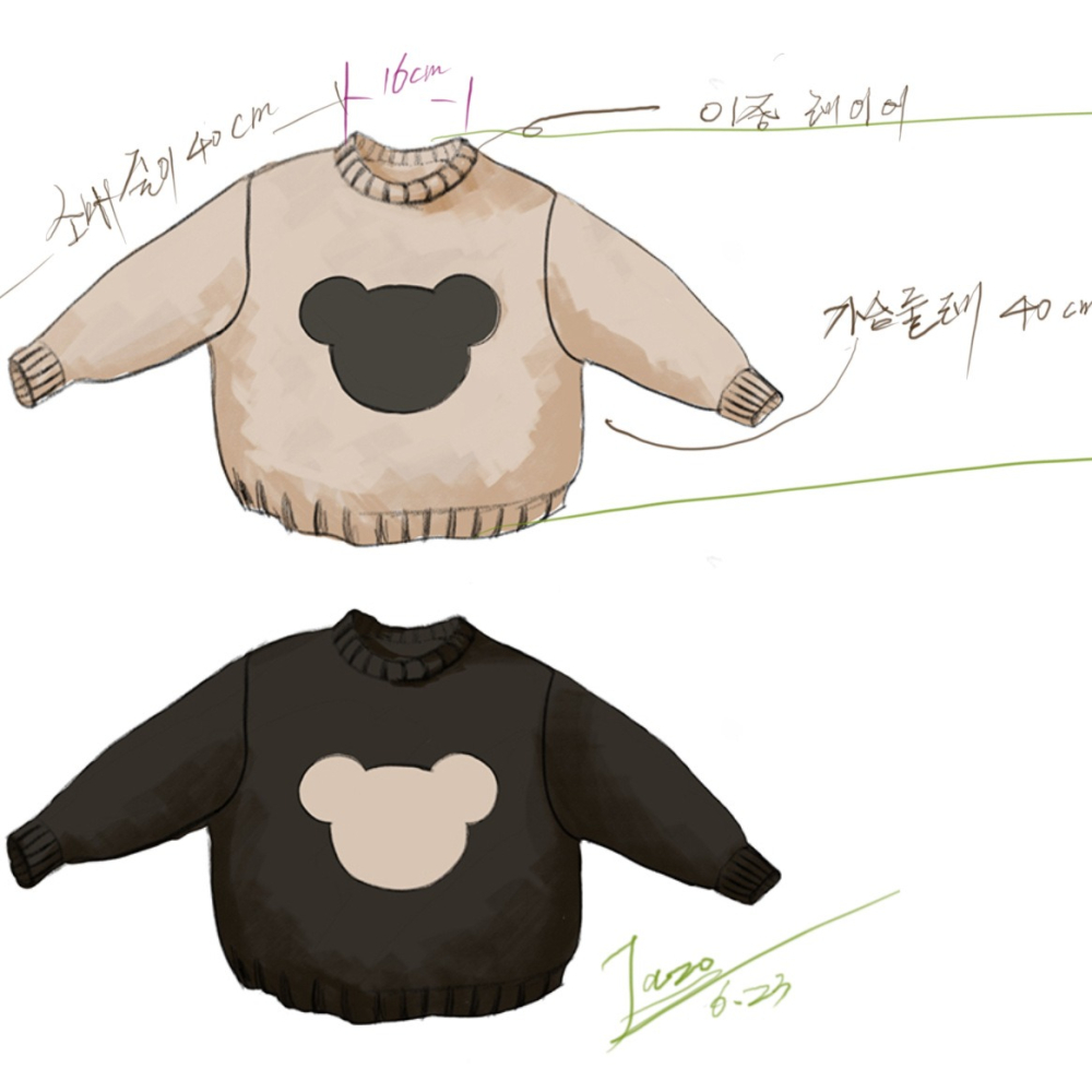 預購款C145 / 復古萌熊~兒童毛衣秋冬韓版男女寶森系個性拼接圓領針織套頭寬鬆-細節圖7