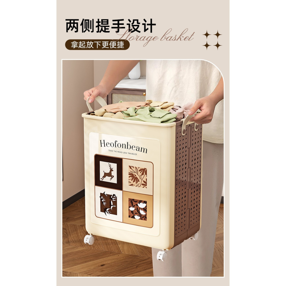 預購款C156/ 家用可折疊浴室髒衣籃 中式復古大容量兒童間玩具收納筐-細節圖6