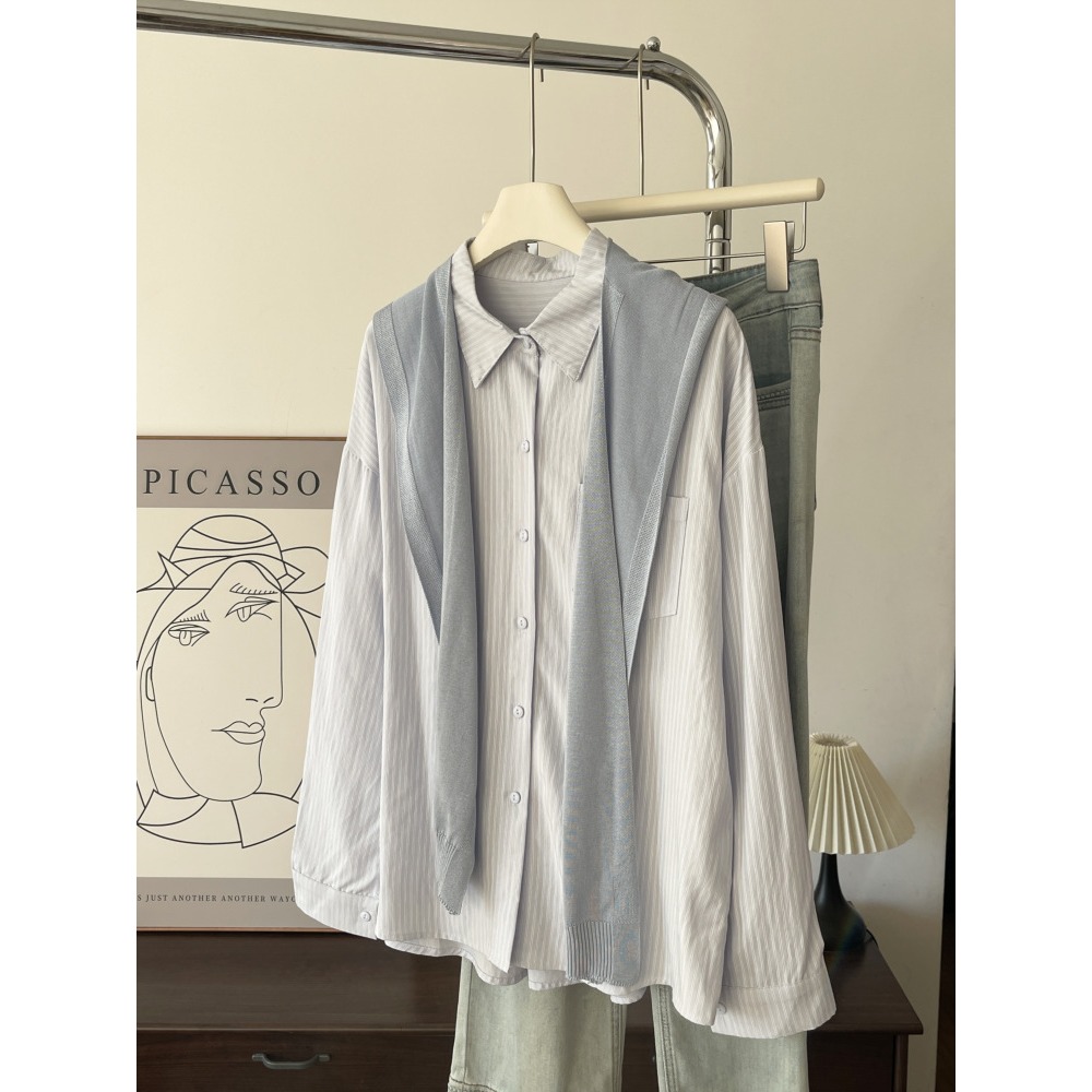 預購款C158/韓國簡約寬鬆防曬襯衫披肩兩件套襯衫6667-細節圖3