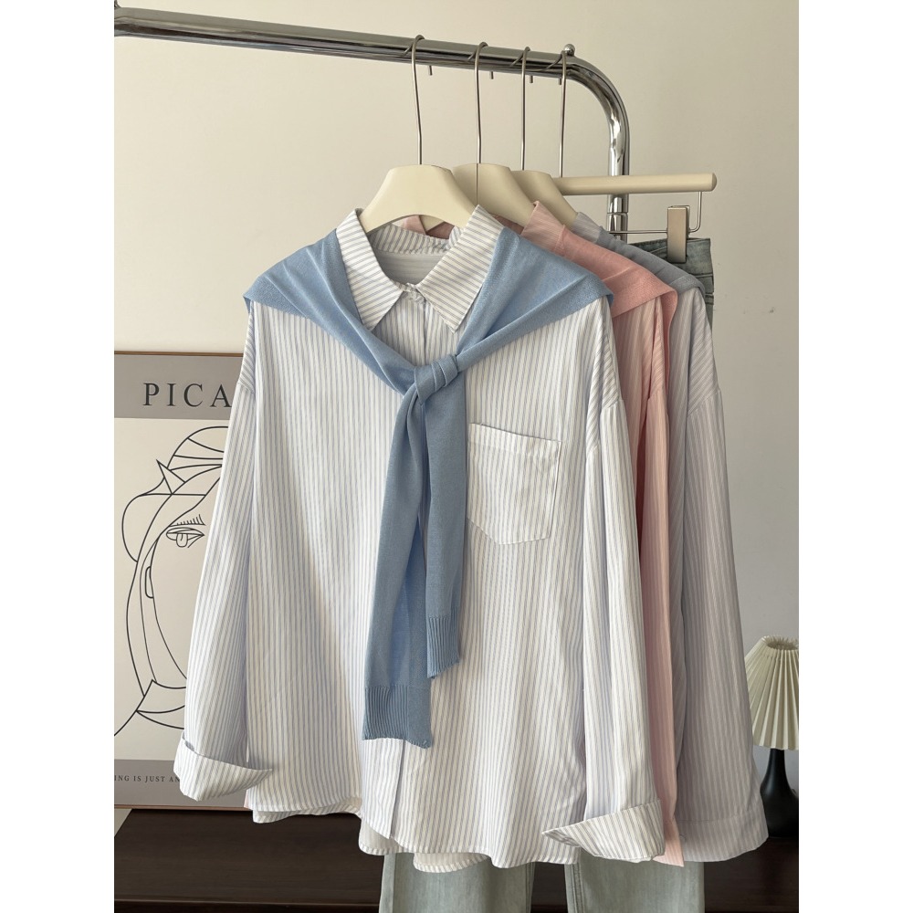 預購款C158/韓國簡約寬鬆防曬襯衫披肩兩件套襯衫6667-規格圖4