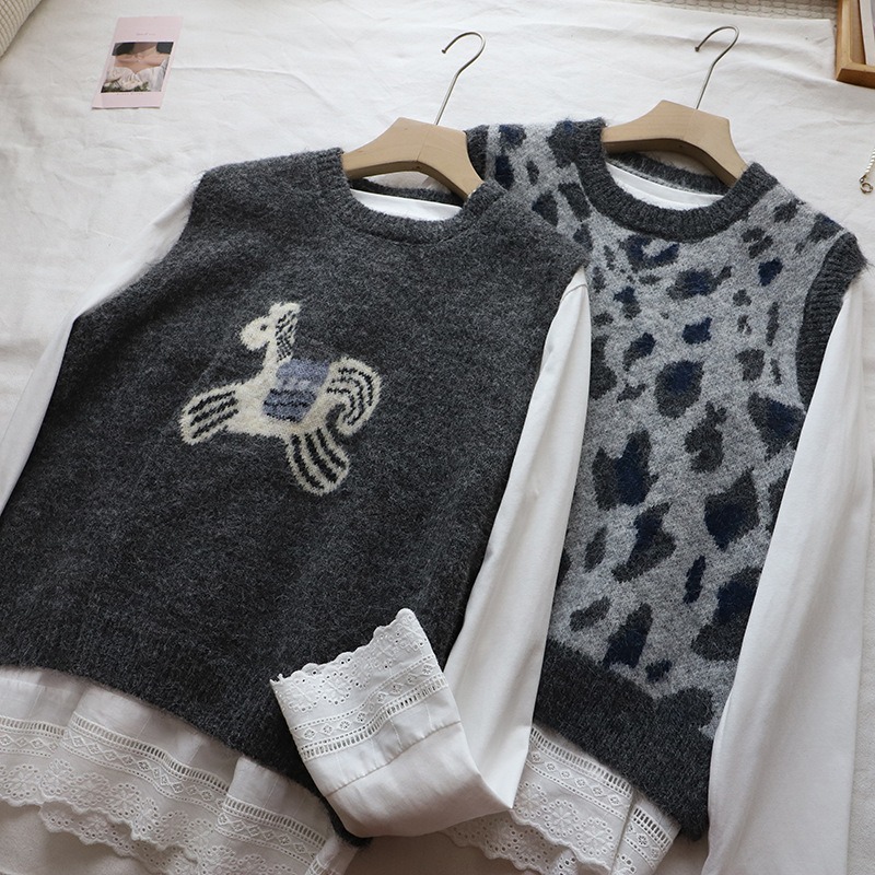 預購款C160/早春新韓版時尚休閒兩件套拼接打底T卹+針織馬甲女-細節圖2