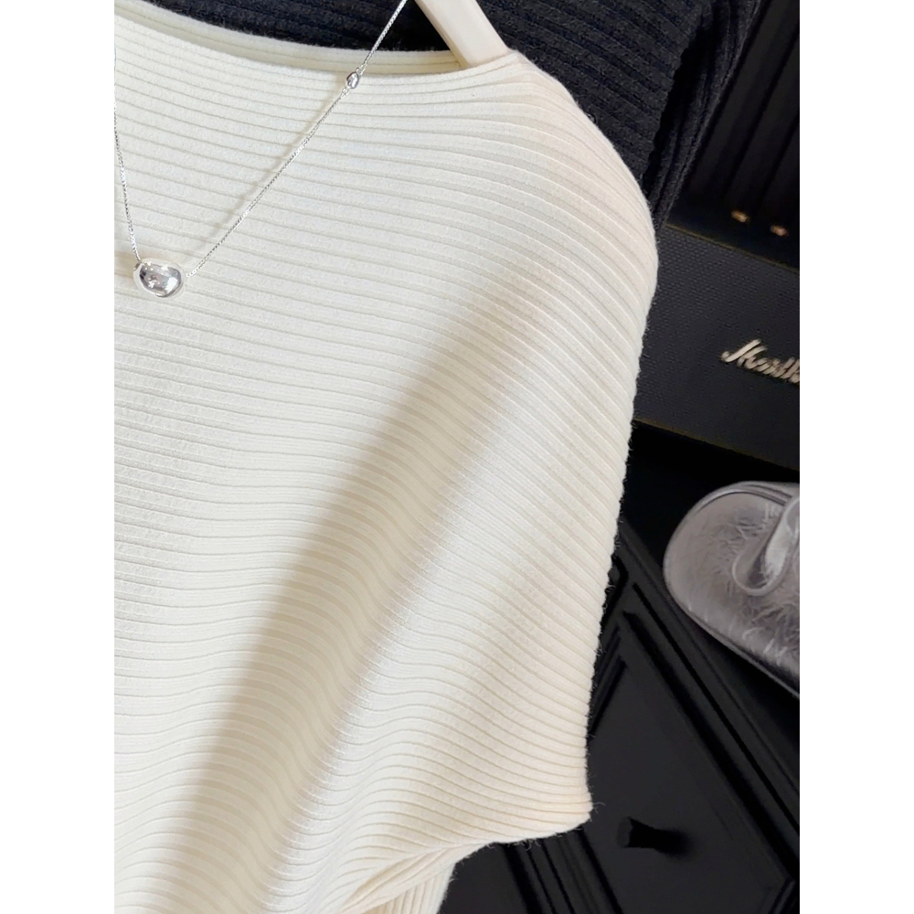 預購款C174/一字領荷葉邊繫帶蝙蝠袖毛針織衫-細節圖4