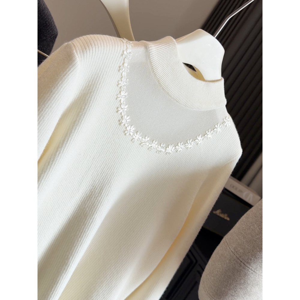 預購款C175/加厚一體絨掛脖網紗鏤空毛衣女秋冬新款顯瘦加絨內搭打底針織衫-細節圖4