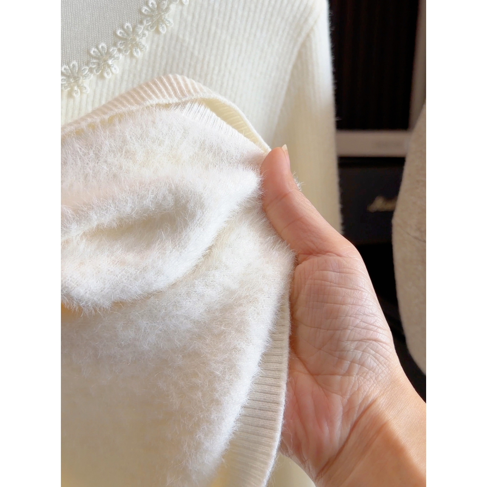 預購款C175/加厚一體絨掛脖網紗鏤空毛衣女秋冬新款顯瘦加絨內搭打底針織衫-細節圖5