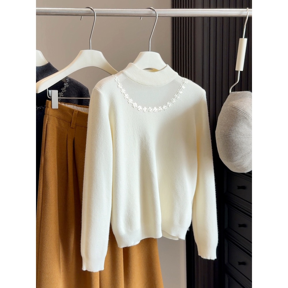 預購款C175/加厚一體絨掛脖網紗鏤空毛衣女秋冬新款顯瘦加絨內搭打底針織衫-規格圖5