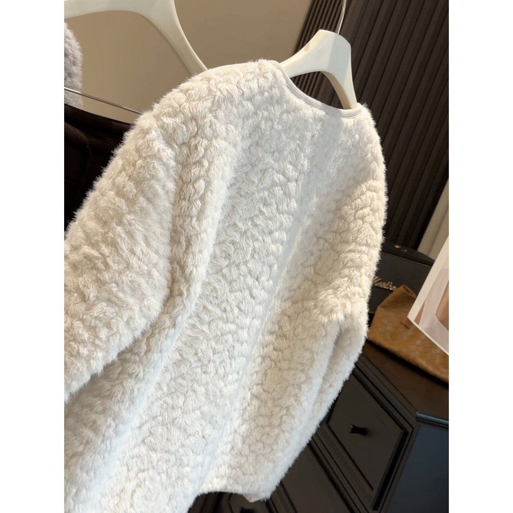 預購款C176/蝴蝶結扣圓領百搭皮毛外套-細節圖5