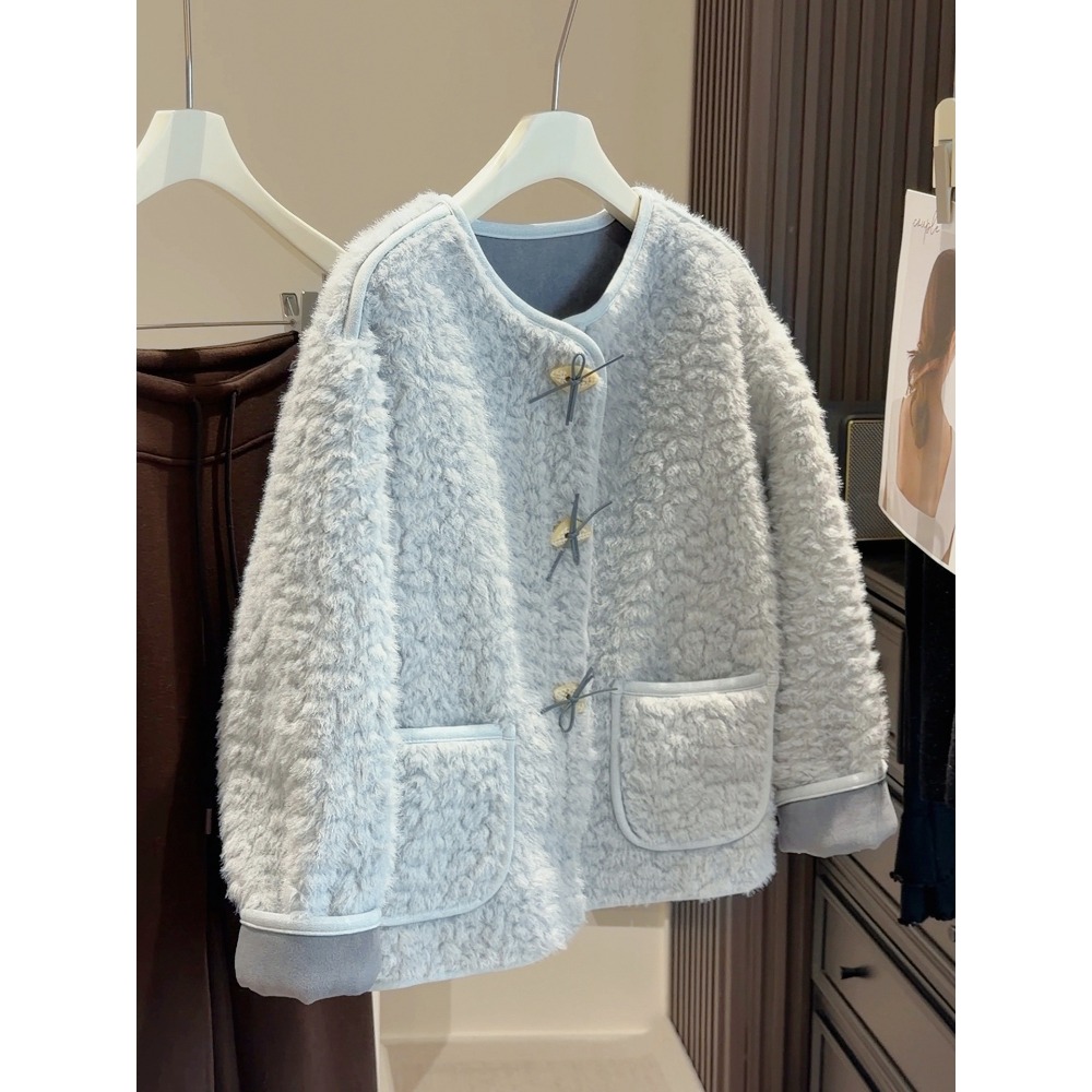 預購款C176/蝴蝶結扣圓領百搭皮毛外套-規格圖6