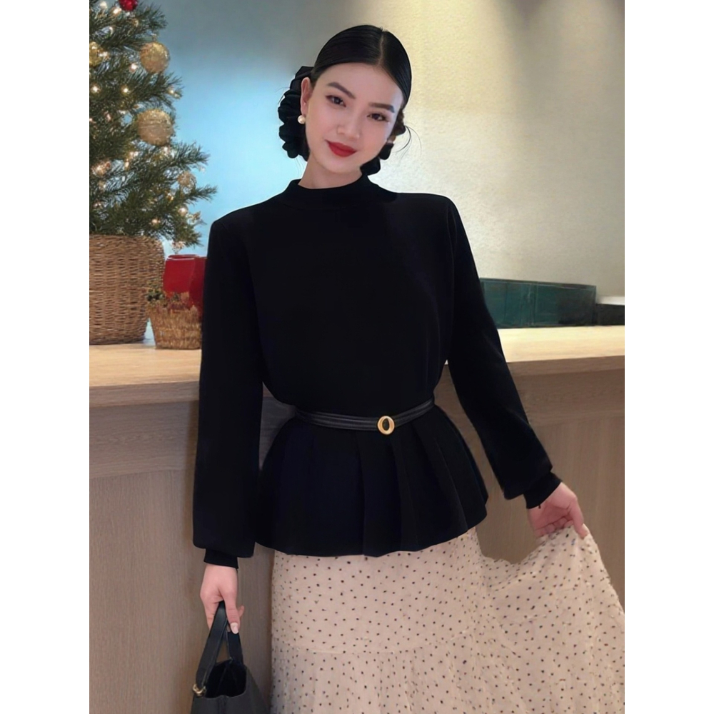 預購款C177/半高領燈籠袖收腰短毛衣-細節圖2